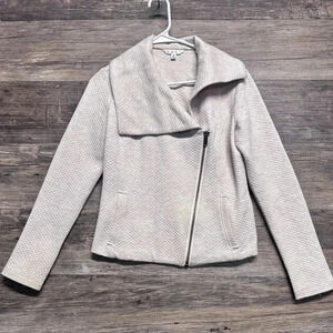 CAbi Light Gray Quilted Asymmetrical Zip Jacket